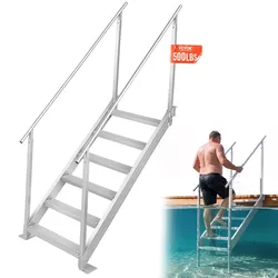 VEVOR 6-stufige Badeleiter mit zwei Handläufen Bootsleiter 800x1850x2092mm Poolleiter aus Aluminiumlegierung Treppenleiter 250kg Tragfähigkeit 10cm Pedale Ideal für Häfen Boot Schwimmbäder