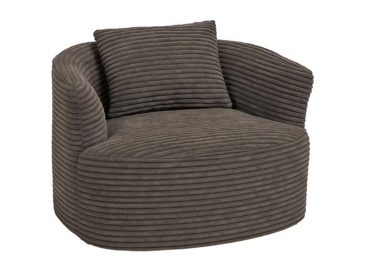 Fauteuil lounge relax avec coussin design arrondi et assise rembourree tissu velours côtele marron 04_0008970