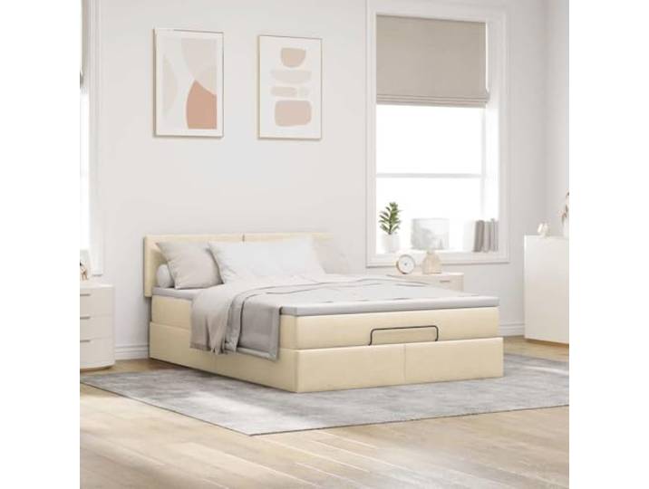 KTHLBRH Boxspringbett mit Matratze, Creme, 140 x 190 cm Taschenfedern, hydraulisches Heben, Matratzenbezug inklusive, atmungsaktiver Stoff