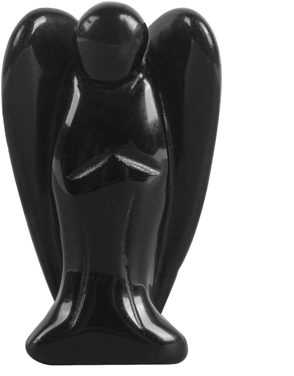 Handgegraveerd zwart obsidiaan engel beeldje voor volwassenen