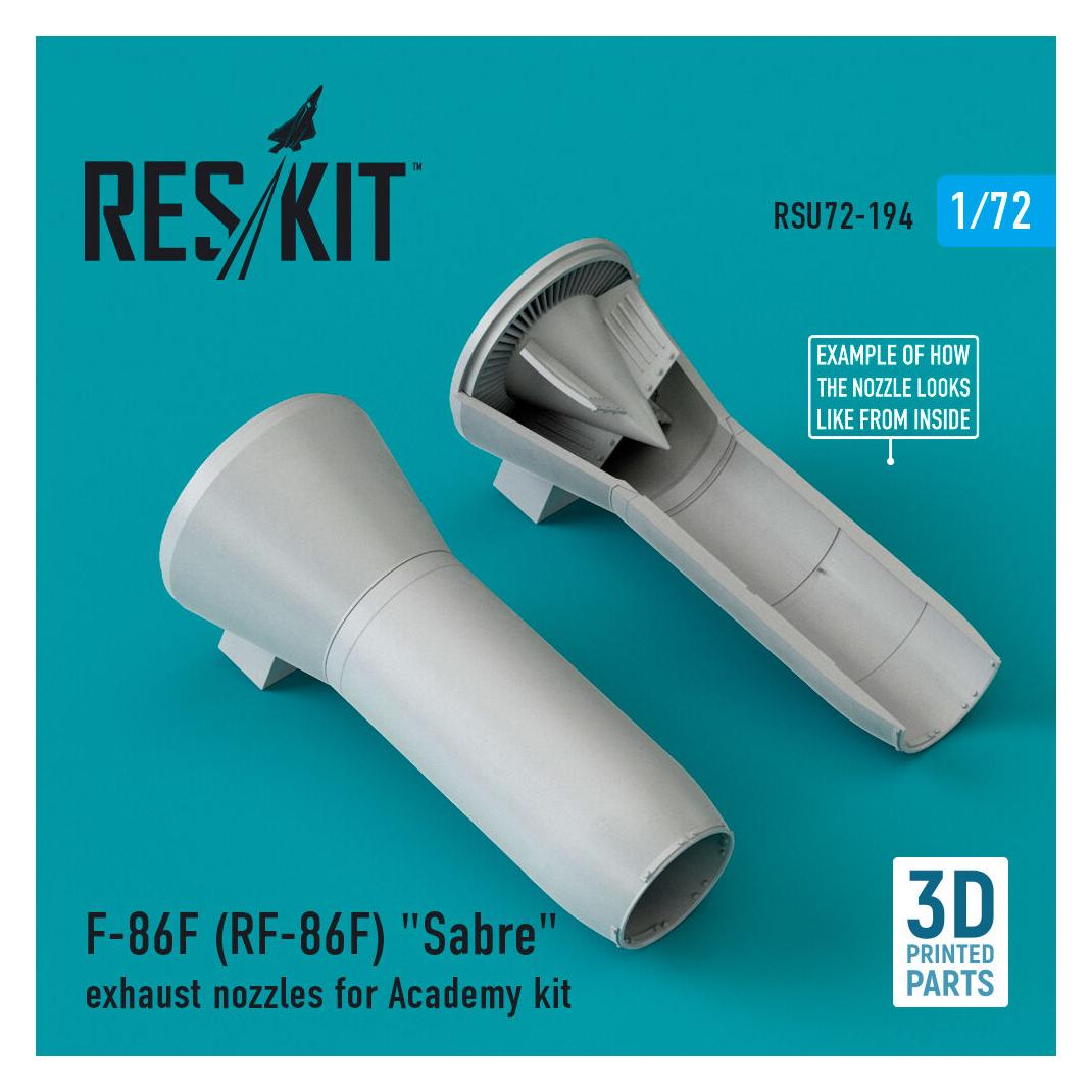 ResKit F-86F (RF-86F) Sabre exhaust nozzles for Academy kit (3D Printed) (RSU72-0194)