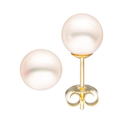 Paar Ohrstecker JOBO, gelb (gelbgold 585), Ohrringe, Damen, 7,5mm, Gelbgold 585 Perlen, Gelbgold 585, Perlen, 585 Gold mit Süßwasser-Zuchtperlen 7,5 mm