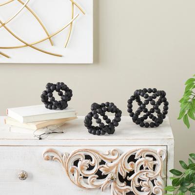 ARCILLA ELEMENTAL Black Wood Beaded Orbs & Vase Filler with Overlapping Rings (Set of 3)