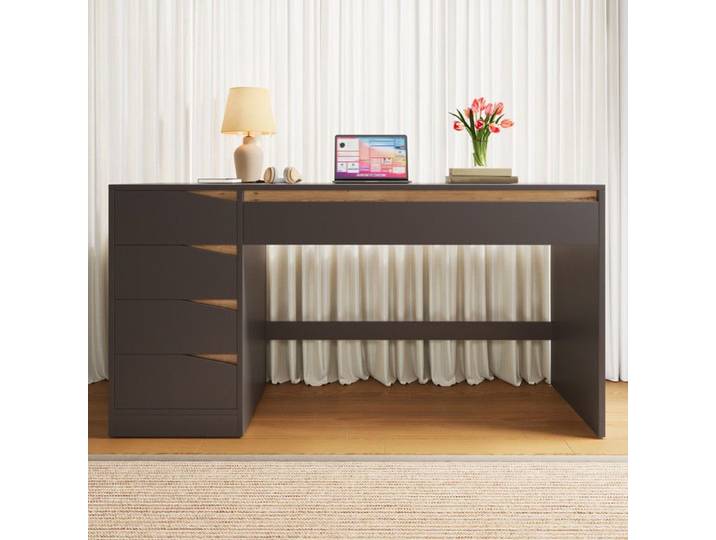 NuvlaGu - Bureau à 5 tiroirs - Bureau d'ordinateur de style moderne pour les bureau les chambres + les espaces de travail - Gris