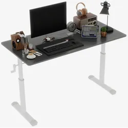 OKWISH Schreibtisch höhenverstellbar Grau 90x120x60 cm mit Handkurbel, stabile Doppelstütze, kompakt für Homeoffice und Arbeitszimmer