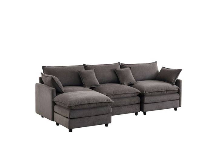 Xylo Canapé angle L chenille 3 places chaiselongue et hocker sofa petit appartement salon lounge