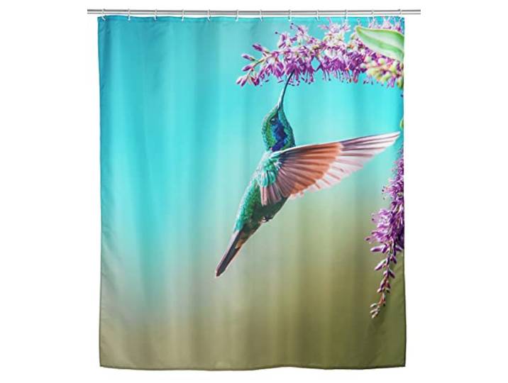 WENKO Rideau de douche Managua\, 180 x 200 cm\, rideau 100% polyester avec œillets métalliques & bande de lest en caoutchouc pour douche et baignoire\, hydrofuge & lavable\, 12 anneaux blancs inclus