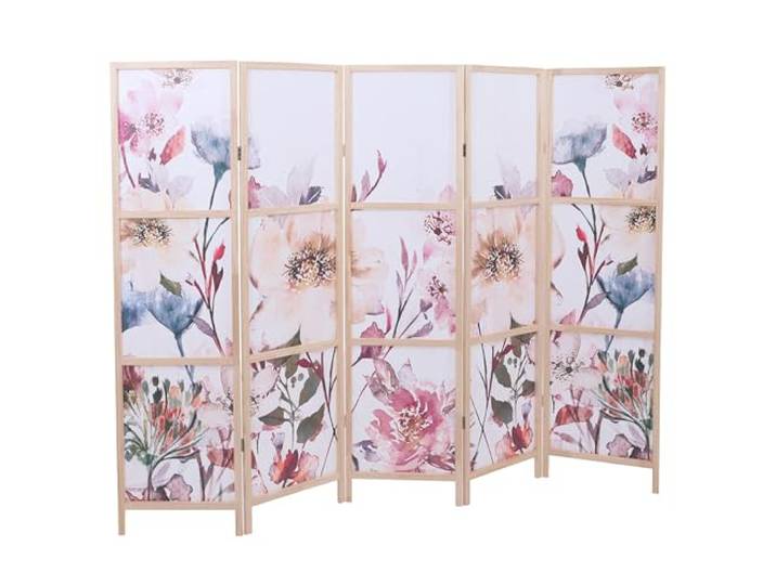 Mendler Paravent HWC-O70 170x227cm Holz - Blumen