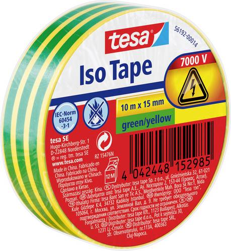TESA 56192-00014-22 Isolierband Grün, Gelb (L x B) 10m x 15mm