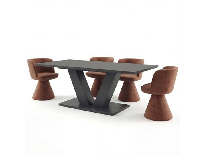 Newroom Esstisch ausziehbar Anthrazit modern Esszimmertisch Küchentisch V-Fuß Mittelgestell matt, esszimmermöbel, Speisetisch, Esszimmer Küche Wohnzimmer, 6-8 Personen ausgezogen