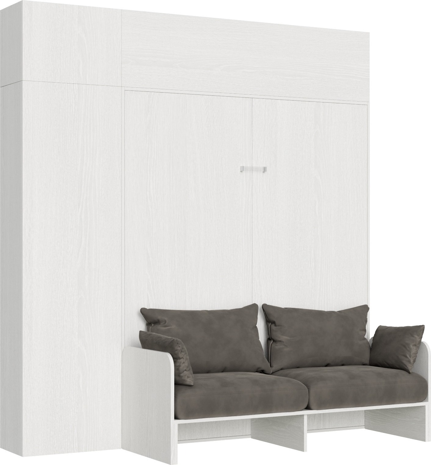 Doppelbett Sofà Kentaro Esche weiß mit Säule - Hängeschrank mit Oberlicht - Hängeschrank über Säule Klappbett