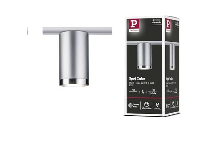 Paulmann 96962 URail Spot sur rail Tube Spot simple GU10 max. 10 W\, dimmable\, 230 V\, chrome mat\, système de rail URail - libre choix de l'ampoule