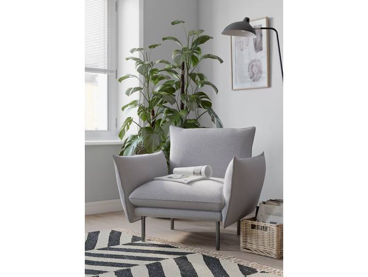 Cocktailsessel, Struktur, Hellgrau, 96×86×86 cm, Kissenoptik, Modern, andas