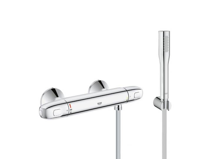 Set de douche Mitigeur thermostatique Grohtherm 1000 + Douchette stick 1 jet Euphoria Cosmopolitan, Chrome (34550000-Euphoria)