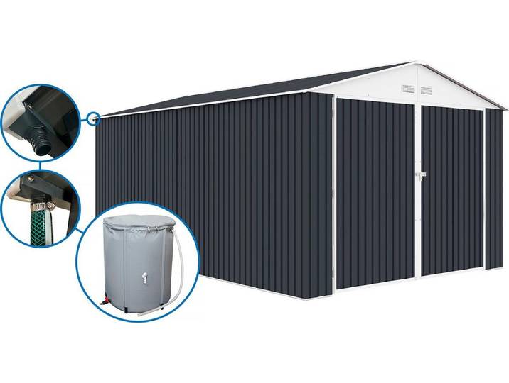 Metallgarage \ Houston\ - 18,56 m² mit Dachrinne und Wasserauffangbecken - Anthrazit