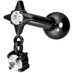 Titan Ohrpiercing mit Innengewinde STERN + KRISTALL