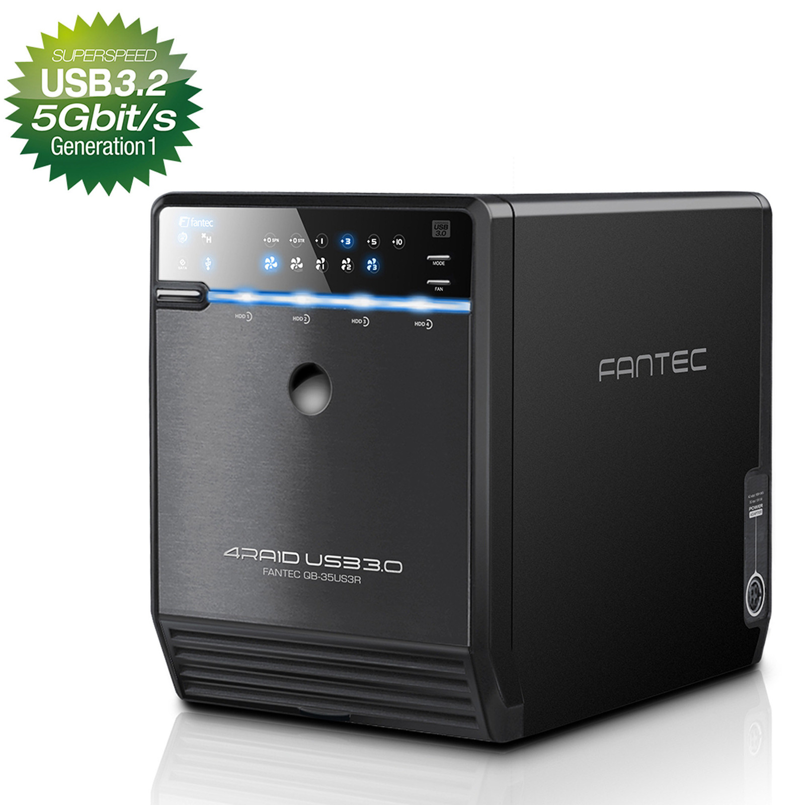 Fantec QB-35 US 3 R zwarte 4-baans behuizing voor RAID-configuraties