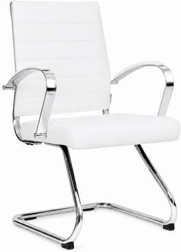 LeisureMod Benmar Modern Ribbed Guest Chair with Steel Chrome Sled Base, Leather Seat, Fixed Armrests, 250 lb Capacity