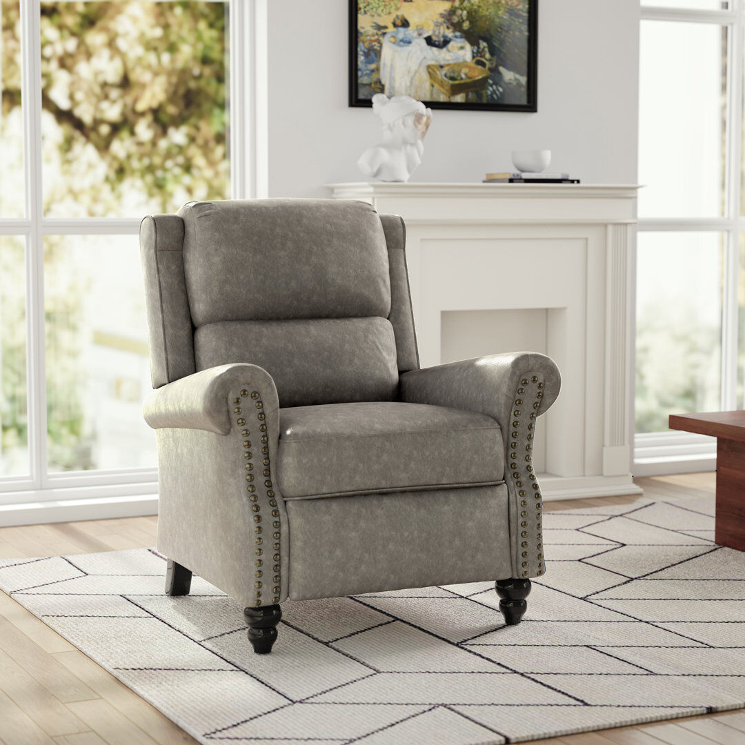 Pia Ricco Ameiah Upholstered Faux Leather Manual Push Back Recliner Chair with Wingback Grey 103.6cm H X 89.7cm W X 84.8cm D
