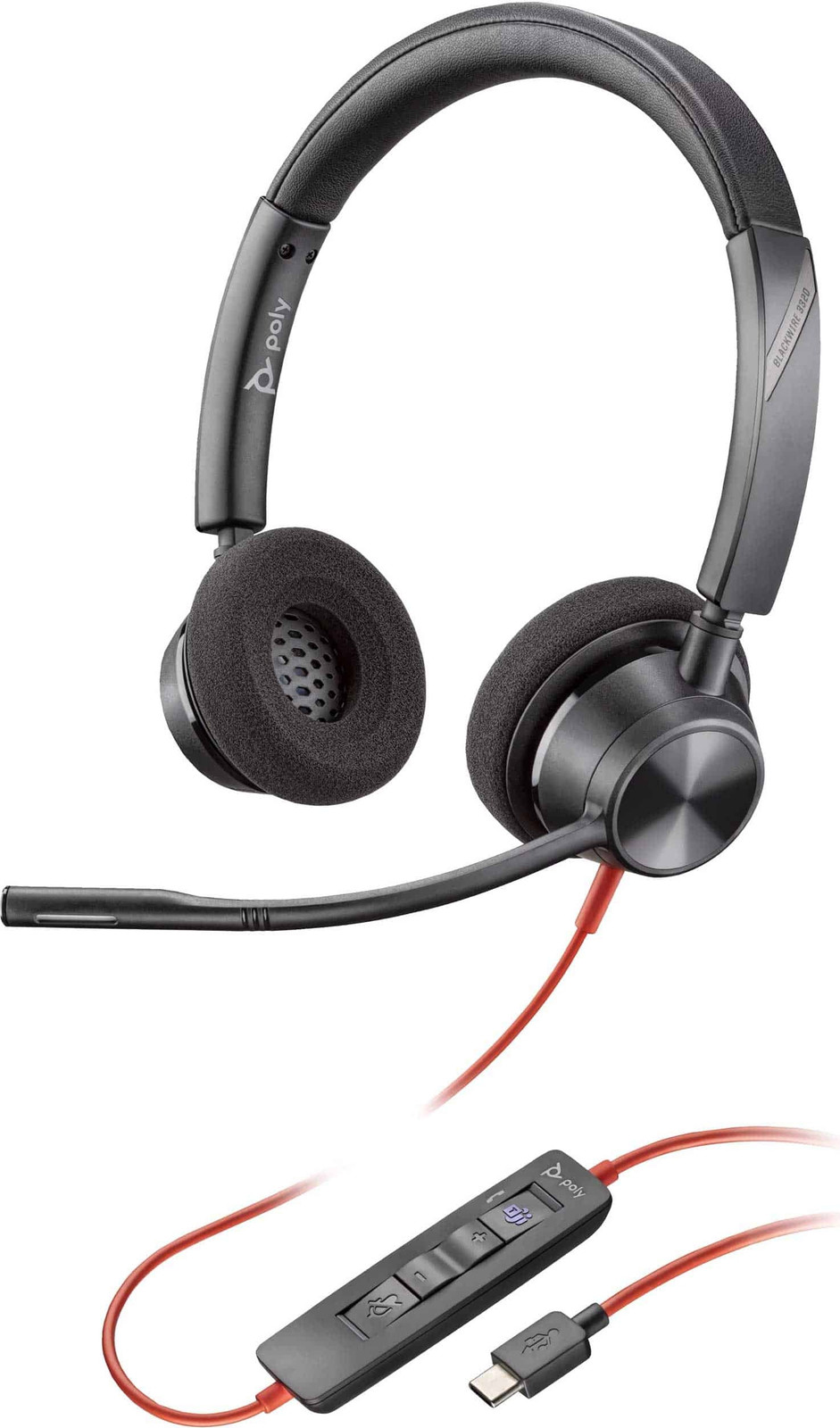 HP Poly Blackwire 3320 USB-C Stereohoofdset met Microsoft Teams-certificering en USB-C/A-adapter, Zwart