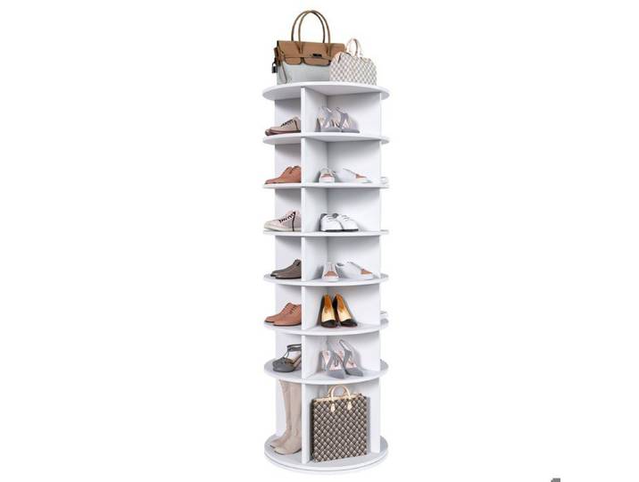 Porte-chaussures 7 étages rotatif à 360° avec socle socle surélevé blanc 60 × 60 × 184 cm