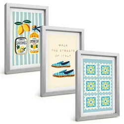 BILDER SET 3er Set - 20x30 cm Silberner Rahmen - Früchte, Elemente der italienischen Kultur