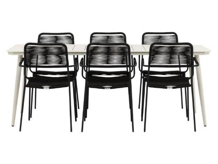 Lina Gartenset Tisch 90x200cm 6 Stühle Lindos schwarz.