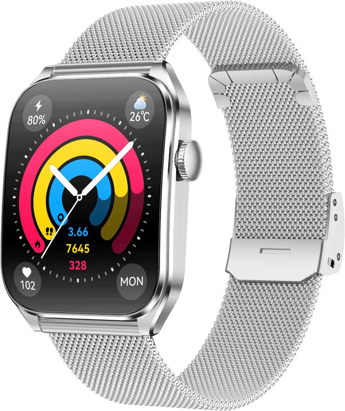 INF Multifunktionale Smartwatch mit AMOLED-Display, Bluetooth-Anrufen und Gesundheitsüberwachung Silber