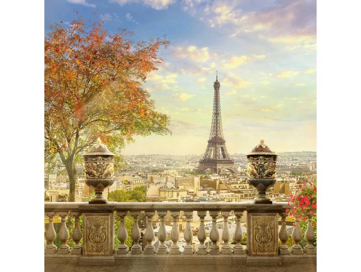 Fototapete PAPERMOON Panorama von Paris , bunt, B:5m L:2,8m, Vlies, Tapeten, Fototapete