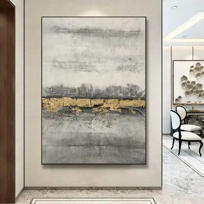 Inspired Living Luxe Horizon Abstract Gold Wall Art Handmade Textured Canvas For Modern Living Rooms 40x50cm i