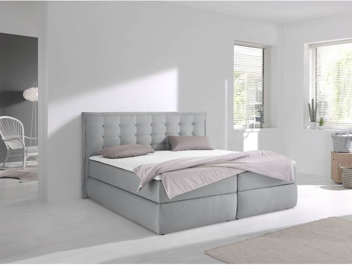 Boxspringbett, 215x210 cm, Feinstruktur, Grau, Kopfteil Mit Flatterbiese, Modern, Inosign