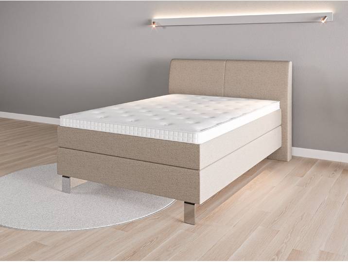 Boxspringbett 140x200 Nr. 1 - Beige/Braun (Beigegrau) - Feiner Strukturstoff