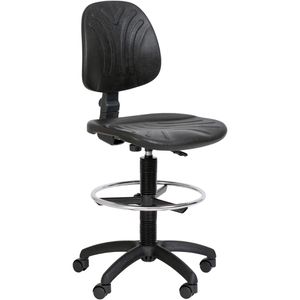 Topsit Arbeitsstuhl Industry, IND106, schwarz, mit Rollen und Fußring, PU-Schaum, bis 120 kg