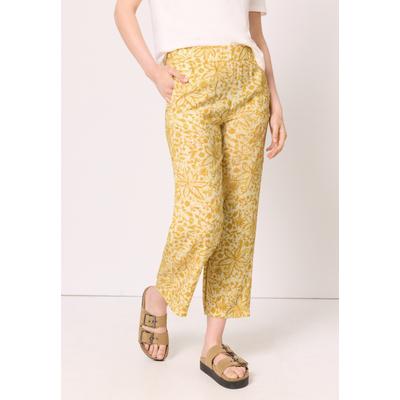 Culotte STREET ONE STUDIO, Damen, Gr. 38, Länge 28, earthy gelb, Stoff, 100% Viskose, geblümt, loose fit knöchelfrei, Hosen Culotte, Middle Waist