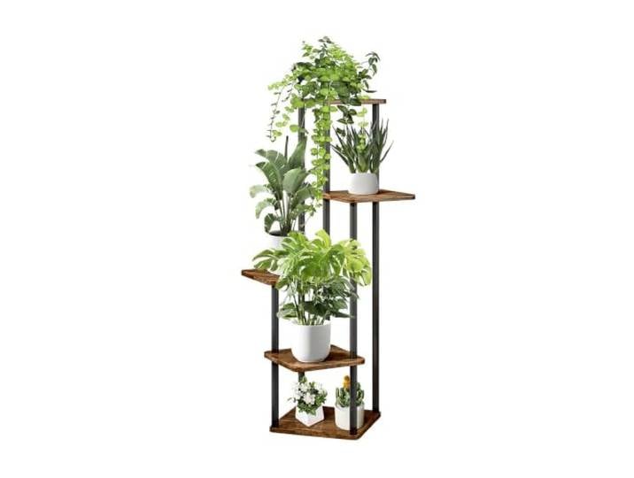 Relaxdays Étagère à plantes\, 5 tablettes\, stable\, H x L x P : 107 x 58 x 58 cm\, pour l'intérieur\, noir et marron