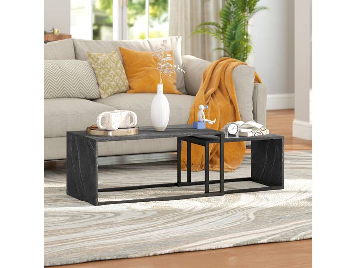 HOMCOM 2 Tables Basses Gigognes Métal Noir Effet Marbre Gris