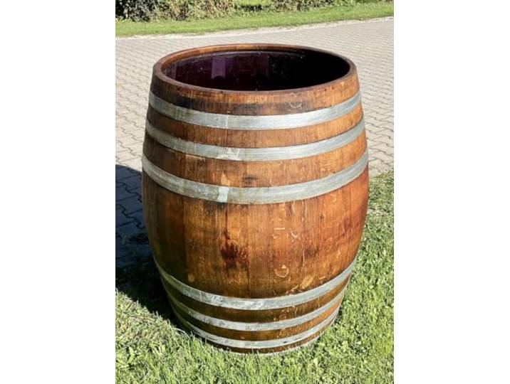 Tauchbecken 300 Liter Eisbad aus einem gebrauchten Weinfass, Saunatauchbecken optional geölt erhältlich, Deckel-Hahn-Lärchentreppe-Tauchfass, mit Deckel, Messinghahn ohne Treppe (TB400DeckelHahn)