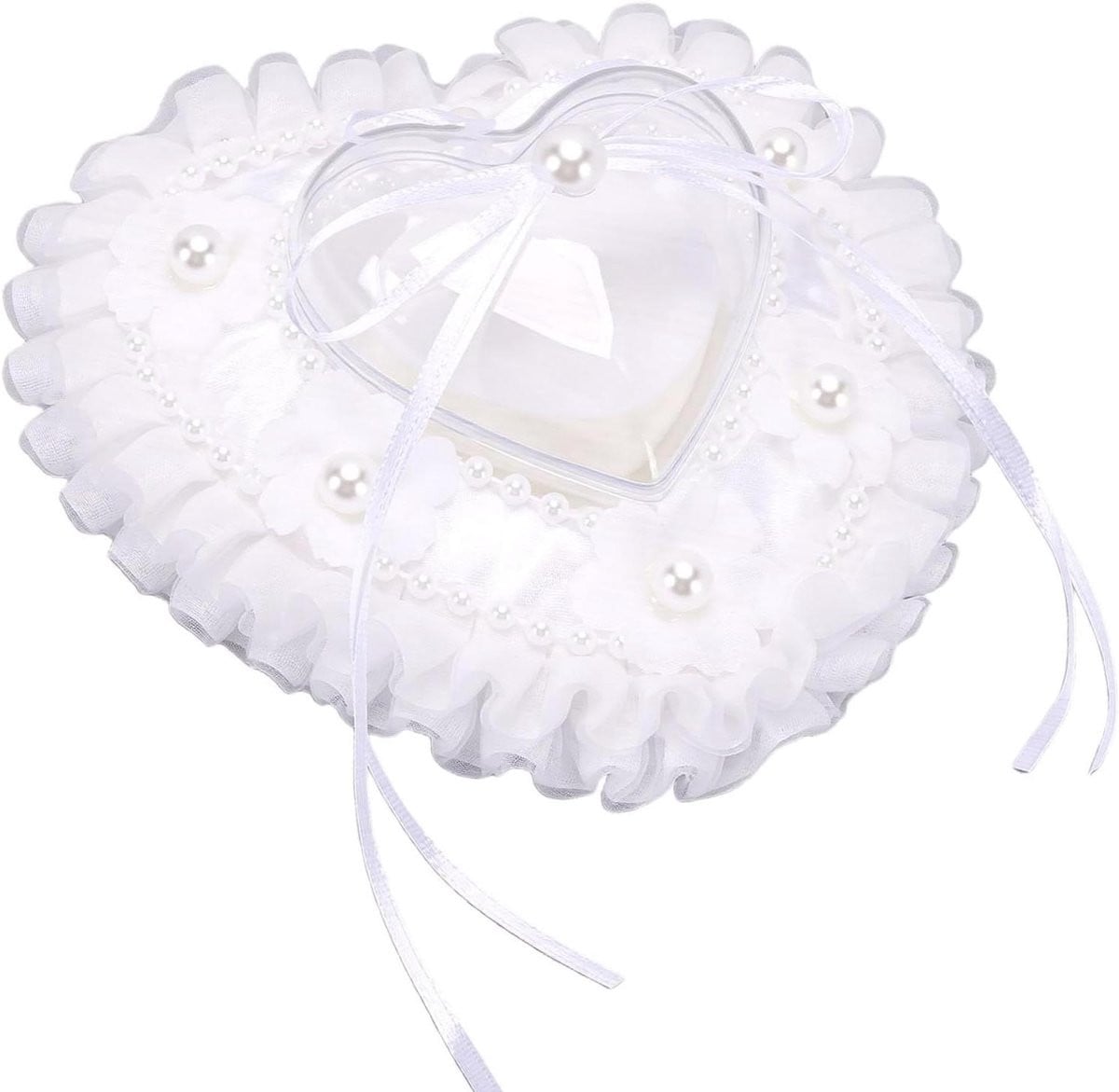 Wit Hartvormig Ringkussen voor Trouwceremonies - 16 x 16 cm