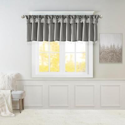 "Madison Park Karlita Lightweight Solid Faux Silk Lined Twisted Tab Top Single 50x26"" Valance with Beads"