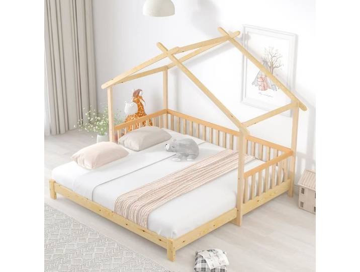Lit d'enfant Lit cabane extensible Lit maison Naturel lit simple 200x90 cm