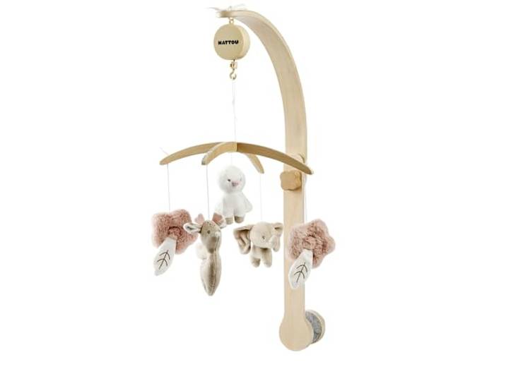 Nattou Mobile mit Spieluhr, Sanftes Wiegelied La-Le-Lu , Polyester/Holz, FanFan, Beige