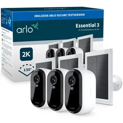 Arlo Essential 3 3er Set mit Solarpanel (2560 x 1440 Pixels), Netzwerkkamera, Weiss