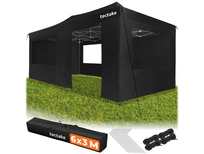 Faltpavillon Viola 3x6m, Aluminium, 6 Seitenteile - schwarz