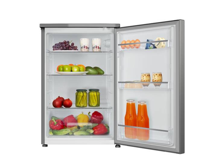 AMICA Vollraumkühlschrank VKS 351 125 E , Energieeffizienz: D, silber (edelstahloptik), Rechtsanschlag, wechselbar, Kühlschränke, Eleganter Kompaktkühlschrank mit flexiblem Stauraumkonzept, Vollraumkühlschrank