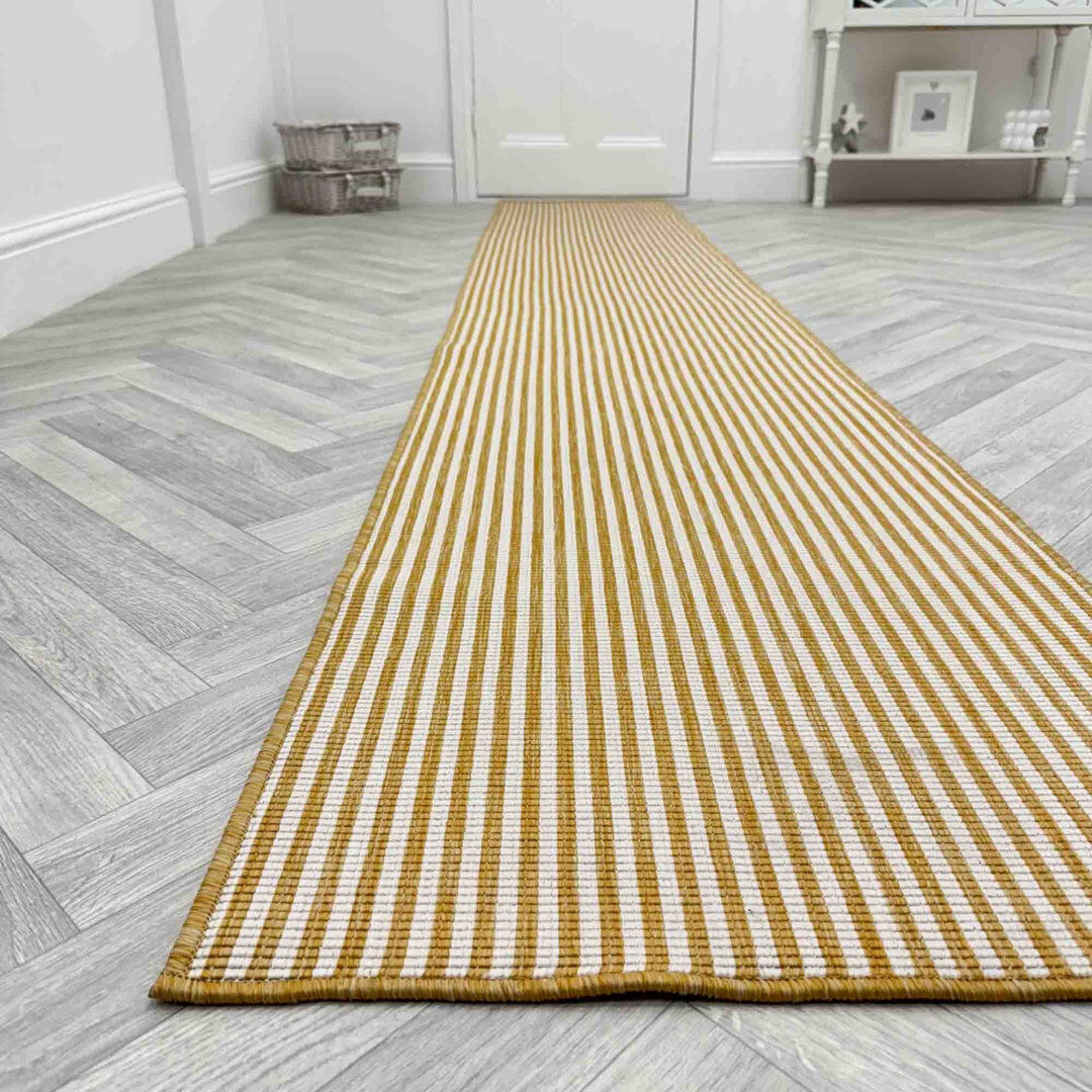 Ebern Designs Runner Striped Flatweave Area Rug Ochre Runner 70 x 300 cm