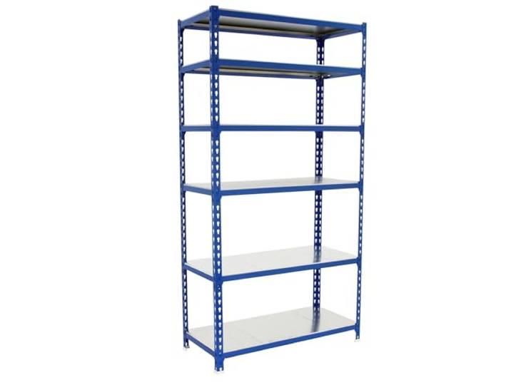 Simon Rack Metallregal 2500x1100x500 mm - Simonclick 6 Höhen, Metallablage, Biegepunkt 200 kg, Korrosionsschutzlackierung, Klicksystem-Montage, Blau/Verzinkt