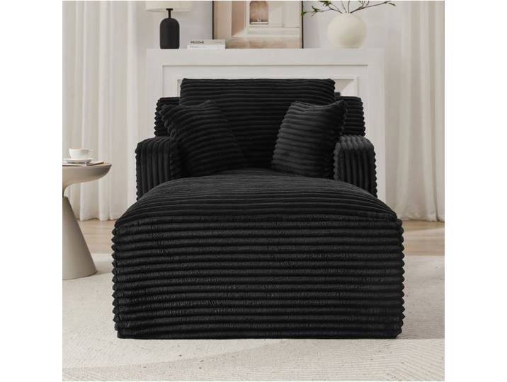 Chaiselongue fauteuil de relaxation 1 place 166 x 100 x 82 cm corduroy noir sans montage 150 kg salon bureau appartement