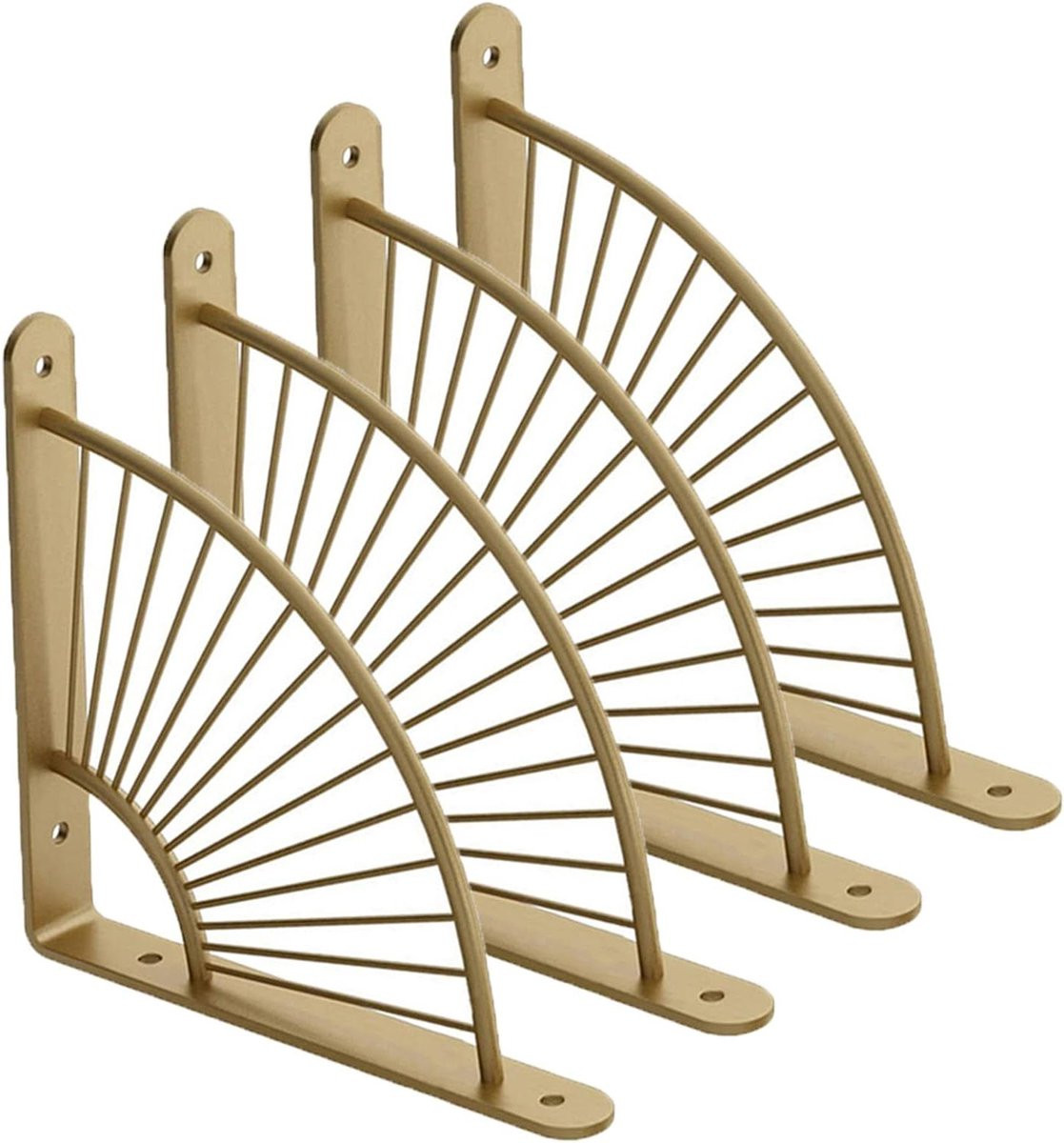 4 Stuks Gouden Metalen Plankbeugels - Decoratieve L-vormige Plankdragers voor Wandmontage - 250 mm
