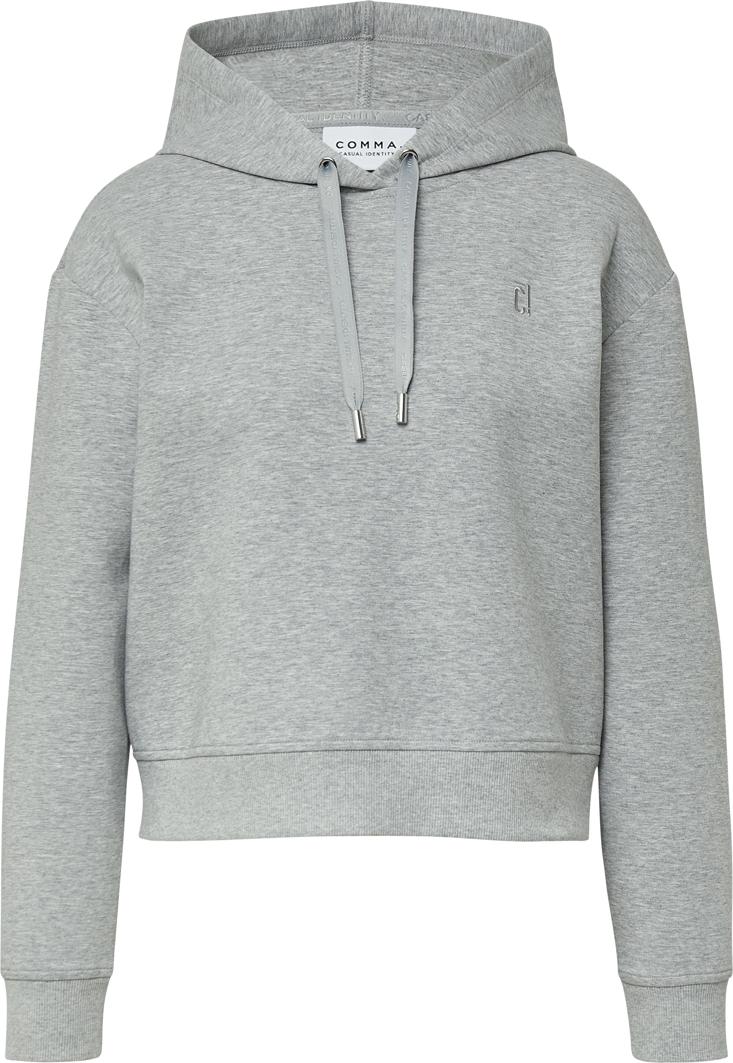 Kapuzensweatshirt, Damen, Gr. 44, grau (graumelange), Sweatware, Obermaterial: 79% Baumwolle, 15% Polyester, 6% Elasthan, COMMA CASUAL IDENTITY, lässig geschnitten taillenbedeckt, Rundhals, angesetztes Bündchen, Sweatshirts Kapuzensweatshirt, cropped, cas