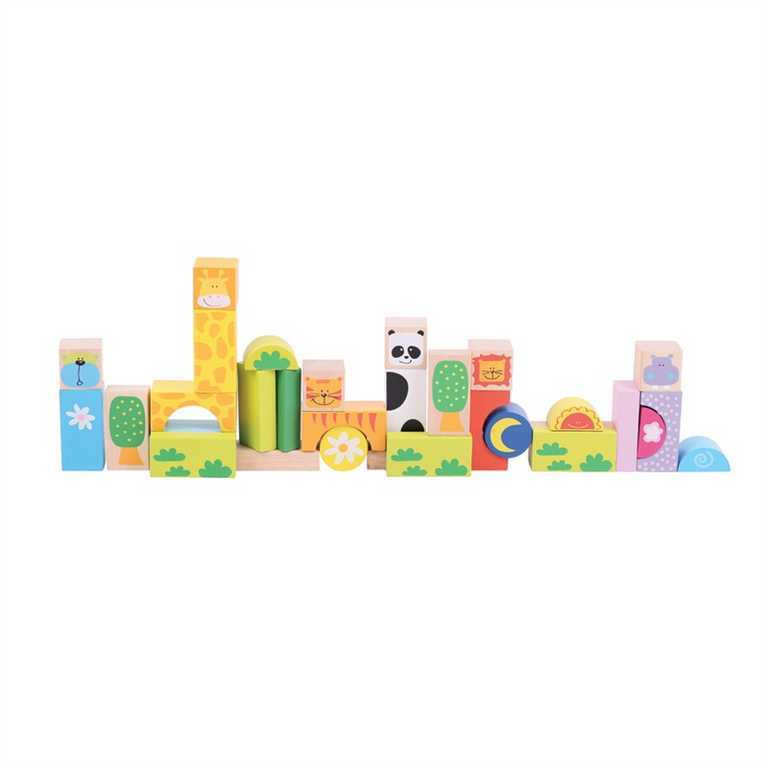 Bigjigs Toys Kleurrijke blokken safari-thema voor baby's